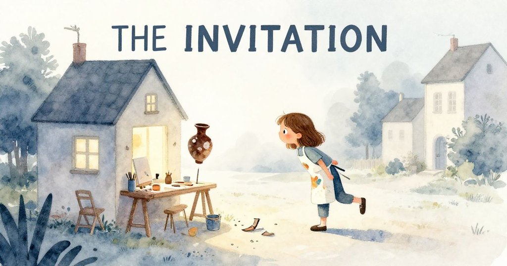 Girl gazing at her art studio filled with creations - watercolor opening scene