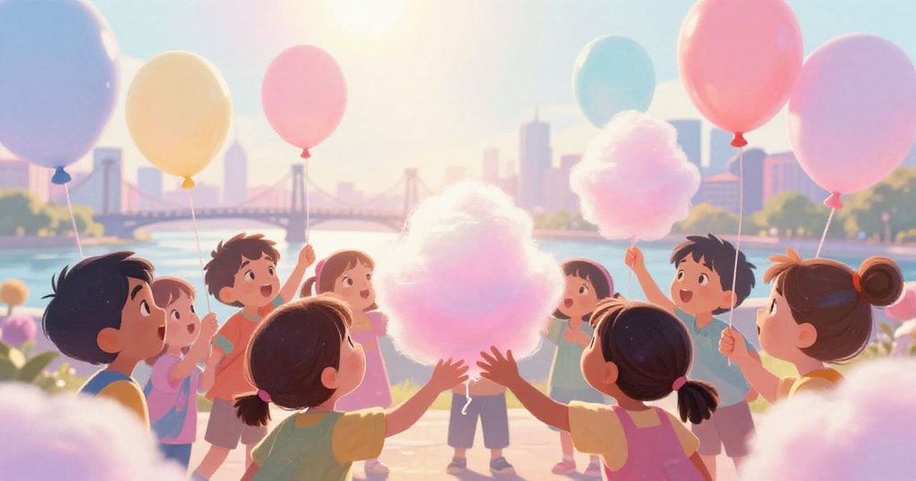 Children holding colorful festival balloons with soft sunlight - close-up discovery