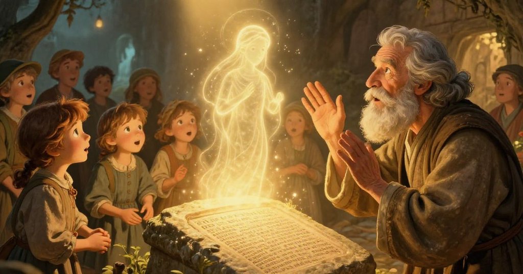 Elder chanting sacred verses near ancient tomb - close-up discovery