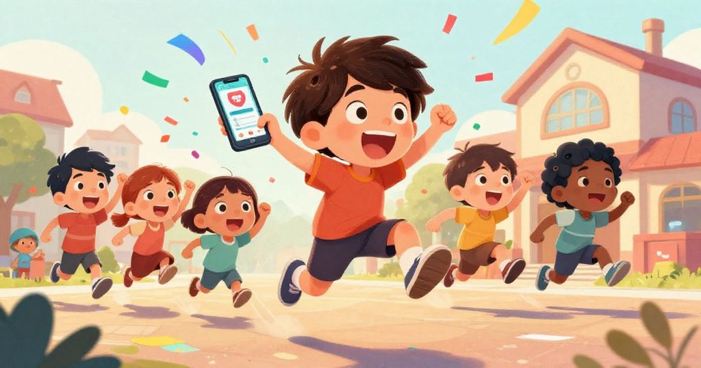 Group of innovators jumping in celebration after app launch - dynamic playful illustration