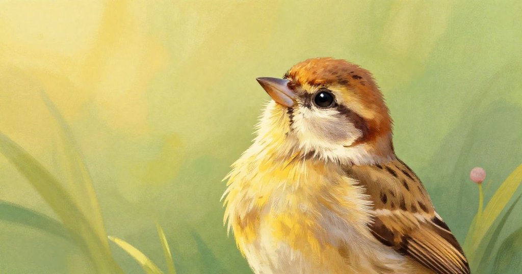 Pip the fledgling sparrow gazing at the sky with longing