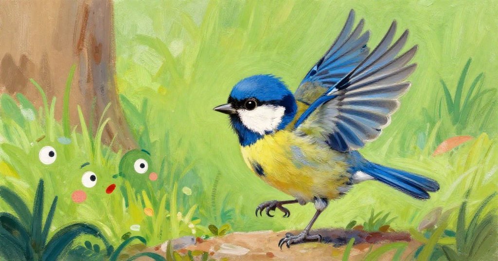 Pip the fledgling sparrow practicing his wing flaps with determination