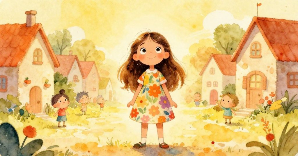 Mia standing in her village, filled with hope and determination