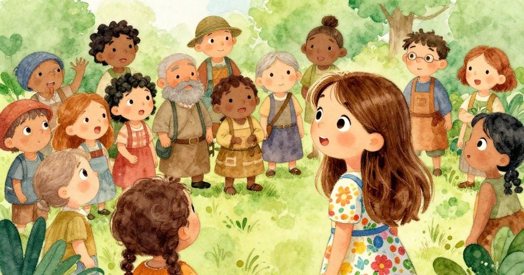 Mia passionately sharing her bridge idea with villagers