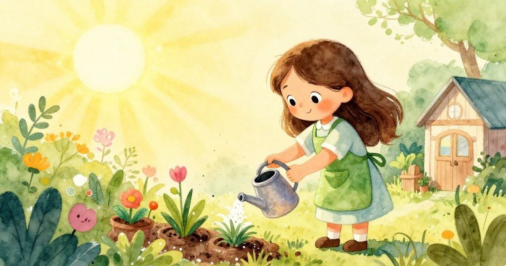 Elara tending to her vibrant nursery in the morning light