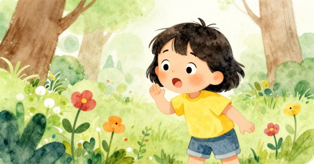 Lian marveling at the flowers in the nursery - close-up illustration