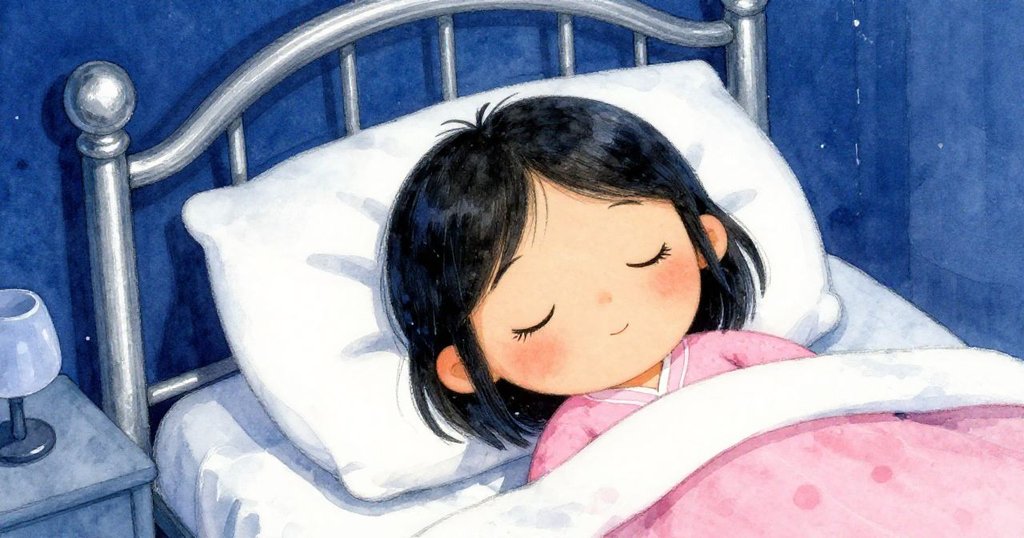 小女孩在床上安静入睡 - 水彩画风格插图