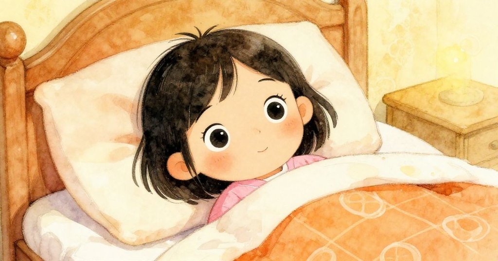 小女孩从梦中醒来微笑 - 温馨插图