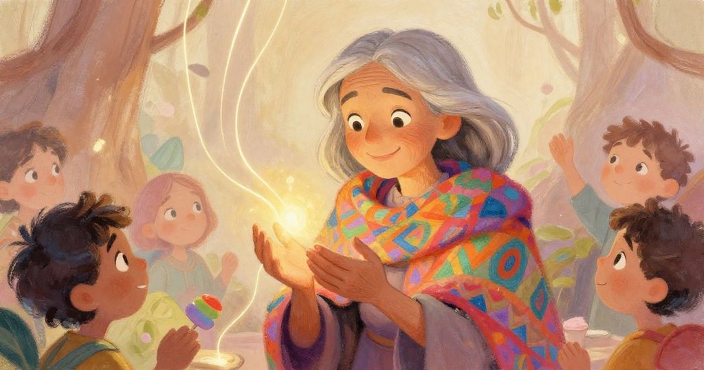 Elara sharing her wisdom about weaving with Mira