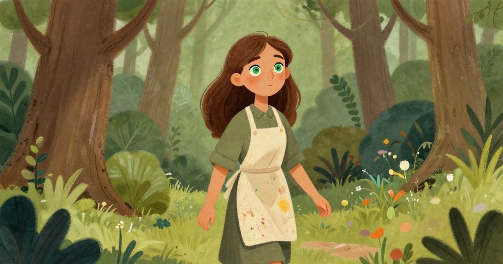 Elara walking through the forest, deep in thought