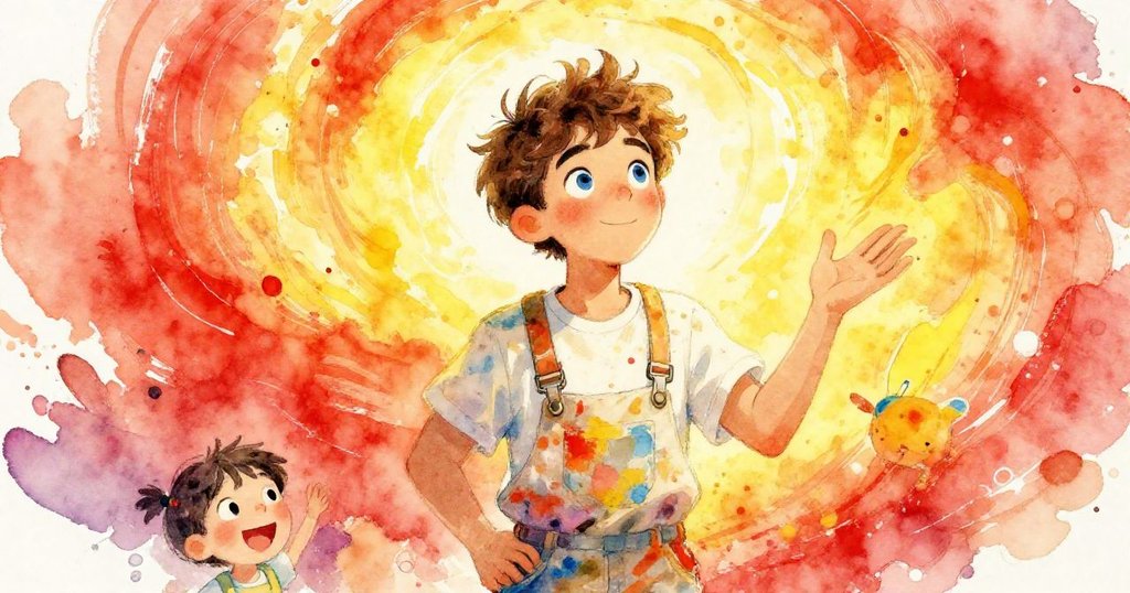 Elias experiencing a moment of revelation with vibrant colors - dynamic illustration