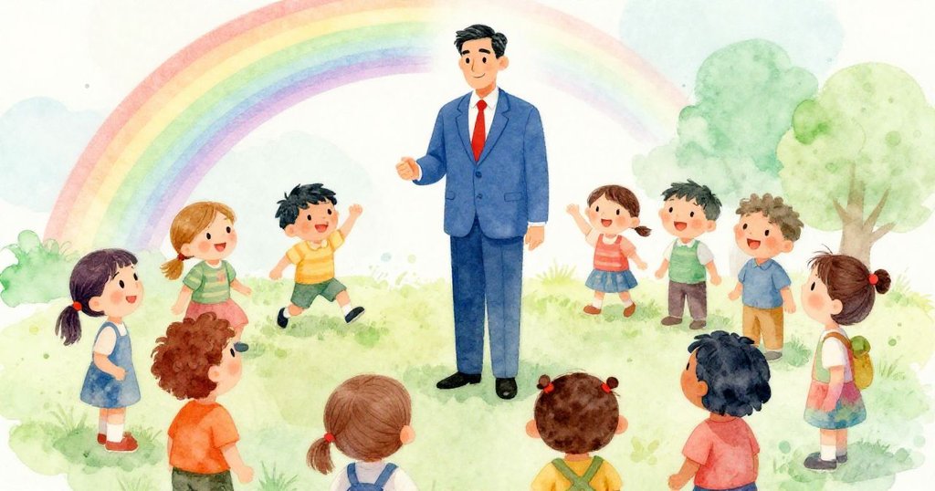 Diplomat celebrating peace agreement between factions - harmonious wide illustration