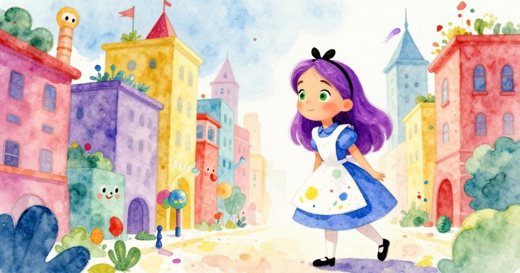 Alice joyfully embracing her vibrant artistic city