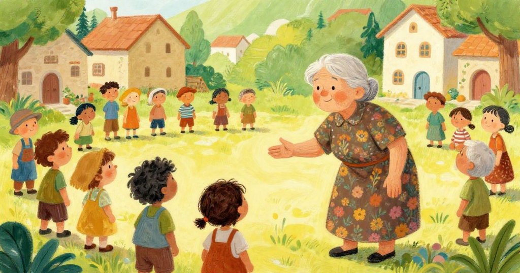 Elderly woman inspiring villagers to rebuild after the storm