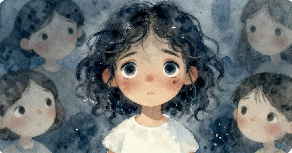 Close-up of a portrait of a girl with stormy eyes - watercolor illustration