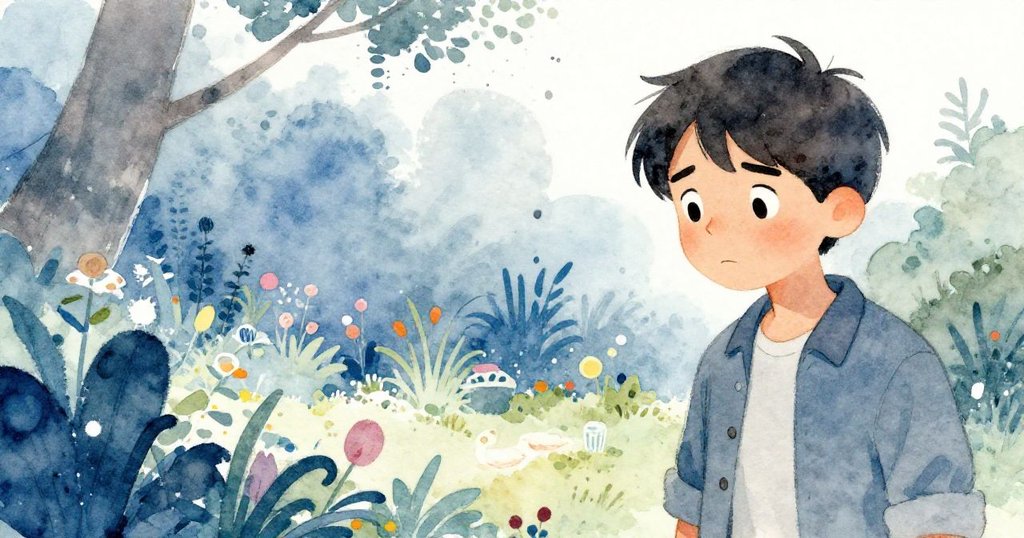 Newcomer skeptically observing Elias's flourishing garden