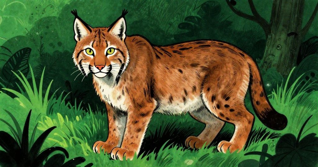 Lynx crouching low in the grass, ready to pounce - intense close-up