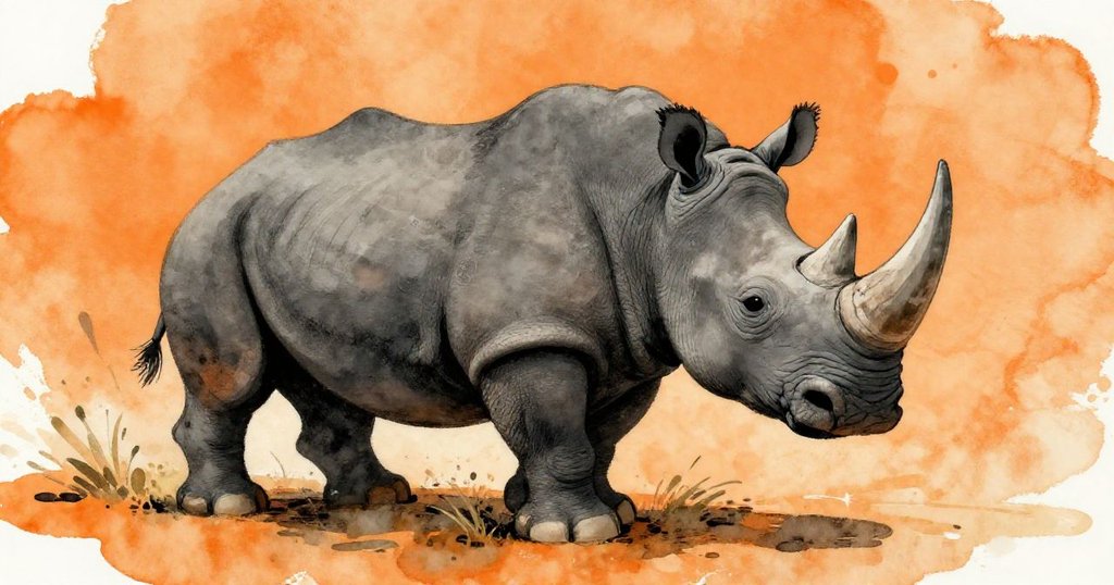 Rhinoceros charging forward in a display of strength