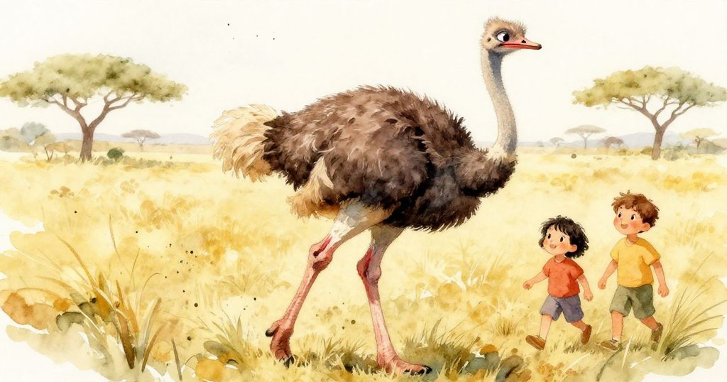 Ostrich strutting gracefully in the golden morning light