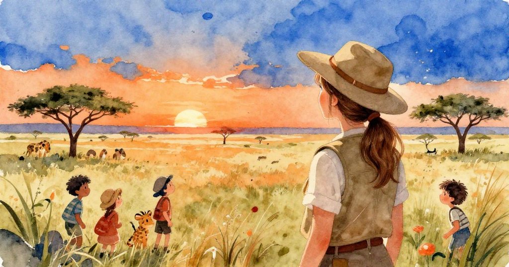 Sarah reflecting on her safari experience as the sun sets