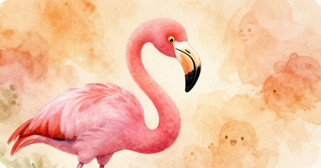Flora the flamingo sharing wisdom with companions - cozy close-up illustration