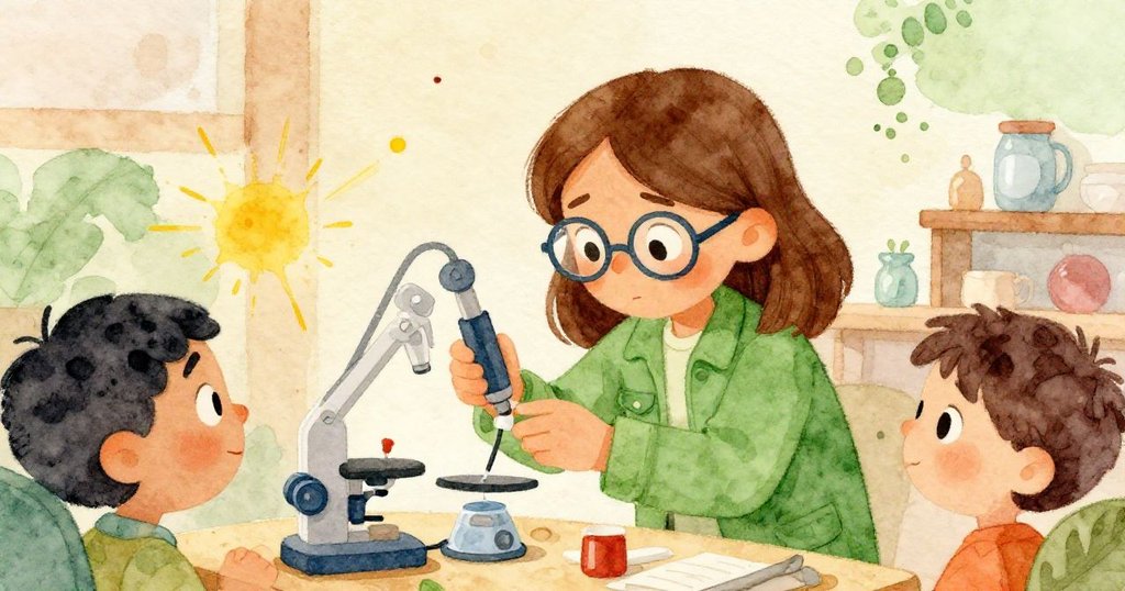 Dr. Elena preparing her equipment in the vibrant aviary.