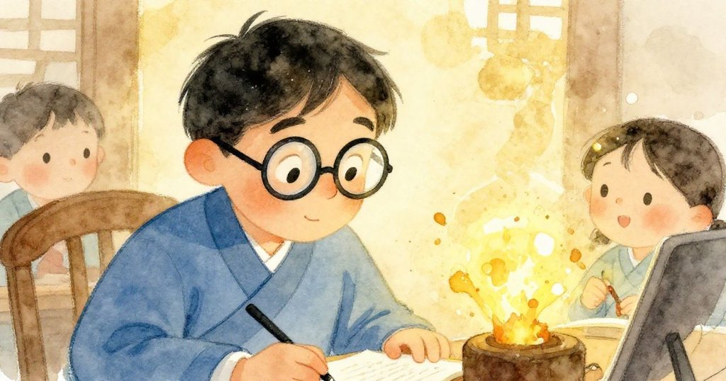 Li Wei having an epiphany while studying in his library