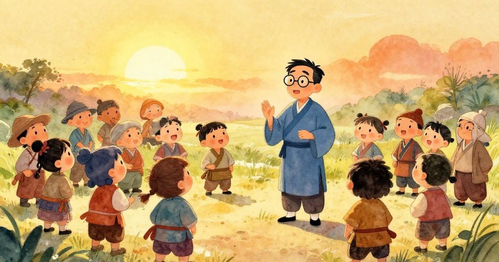 Li Wei speaking passionately to captivated villagers at sunset