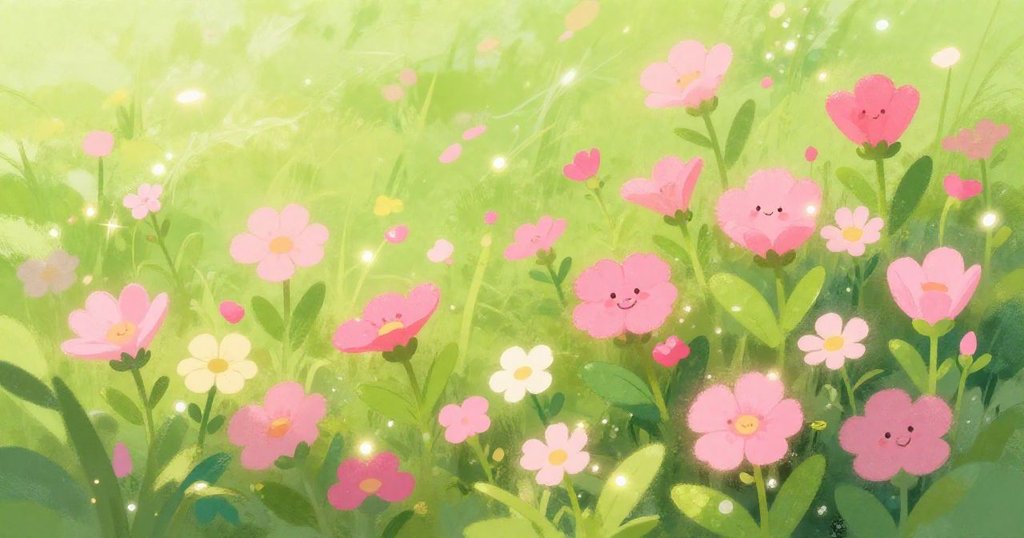 Colorful wildflowers blooming in a lush forest - close-up vibrant illustration
