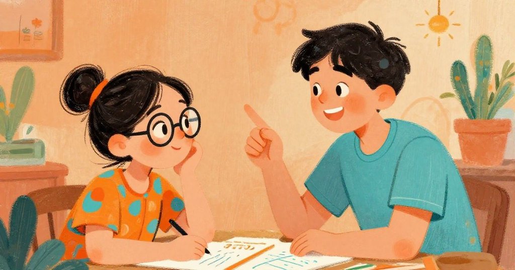 Mei and Li collaborating on a new feature for their learning platform - mid shot illustration