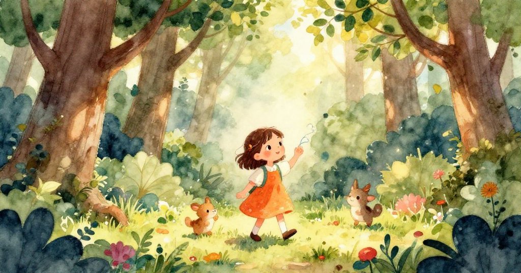 Elara gazing at an ancient oak tree with welcoming branches