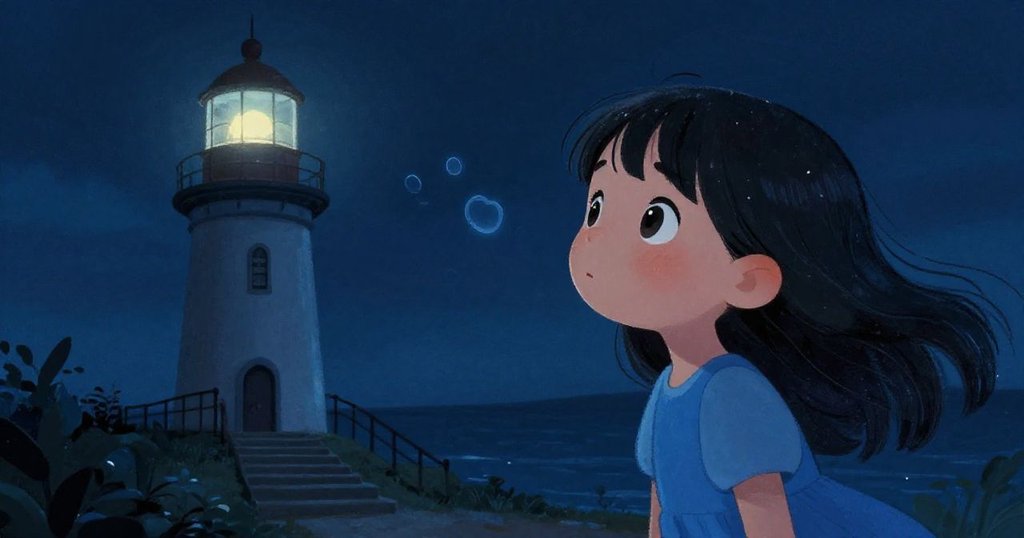 小雨在灯塔的阶梯上,听到神秘的回声