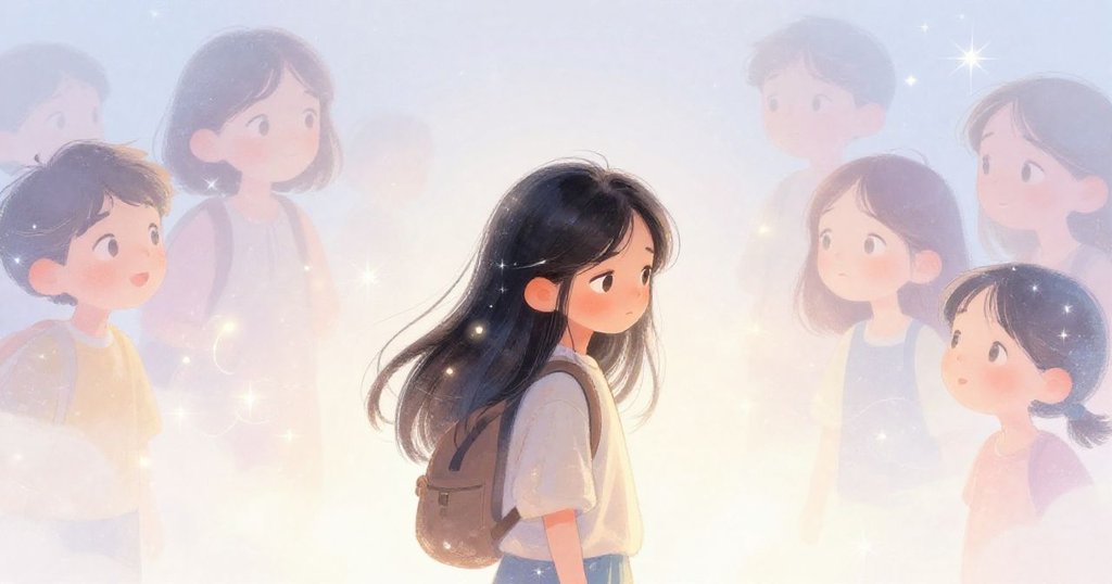 Mei experiencing a moment of awe in the shimmering light.