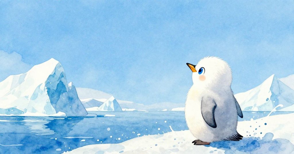 Pippin the penguin gazing at the sky in the Arctic