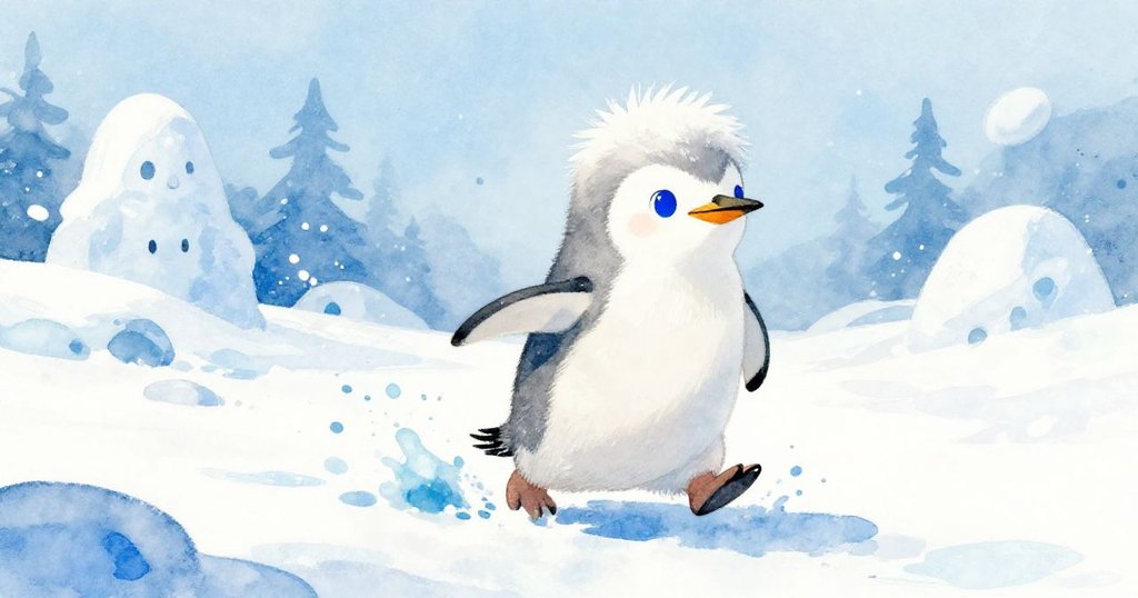 Pippin waddling through the snowy Arctic landscape