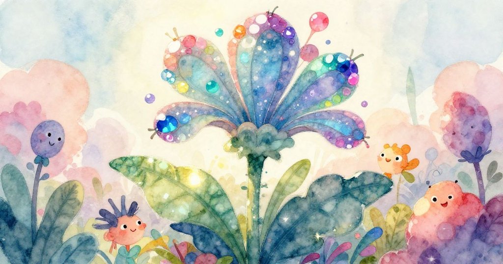Close-up of a magical plant with jewel-like petals - enchanting illustration