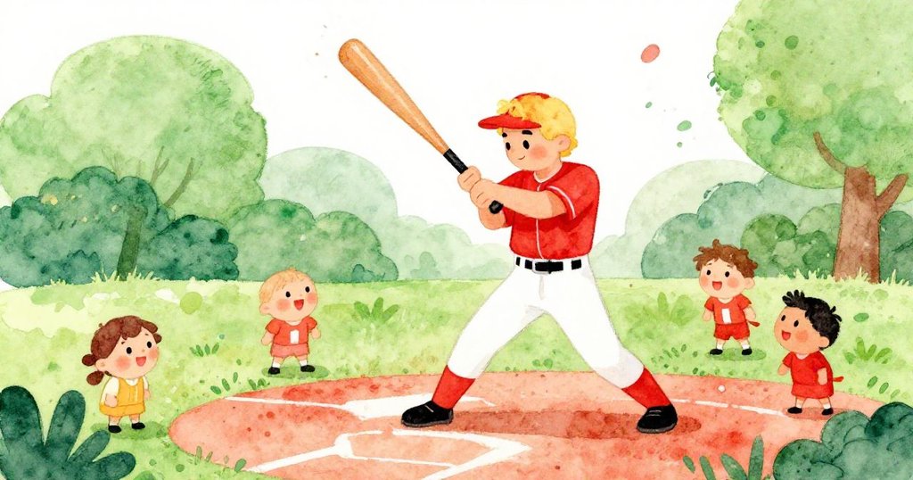 Star player poised to swing at baseball - dynamic mid-shot illustration