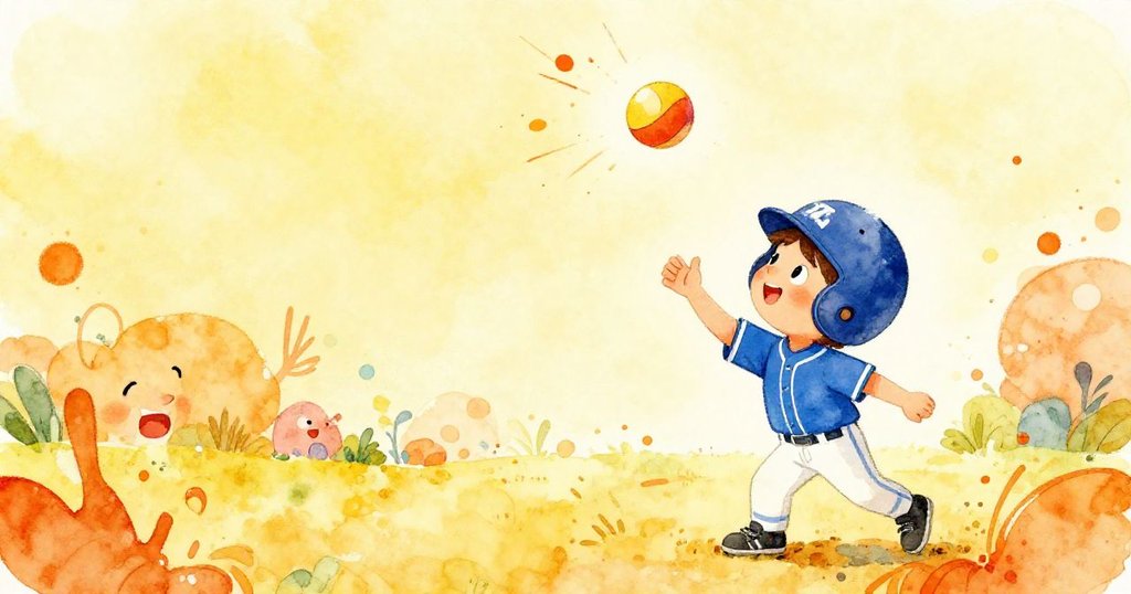 Tommy catching the ball with crowd cheering - wide celebratory illustration