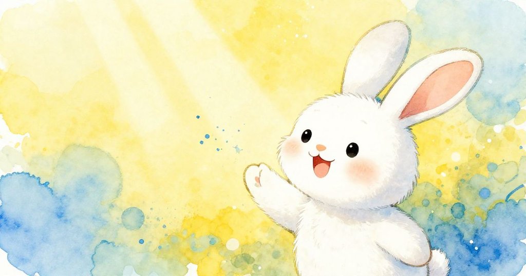 Rabbit excitedly inviting turtle to play by the river - close-up illustration