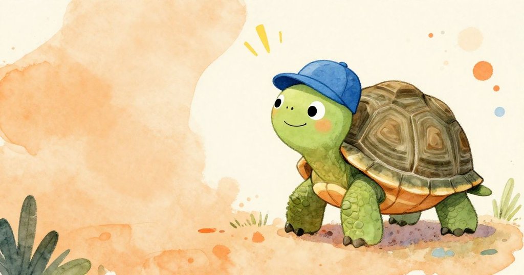 Tortoise thinking about racing with determined expression - close-up illustration