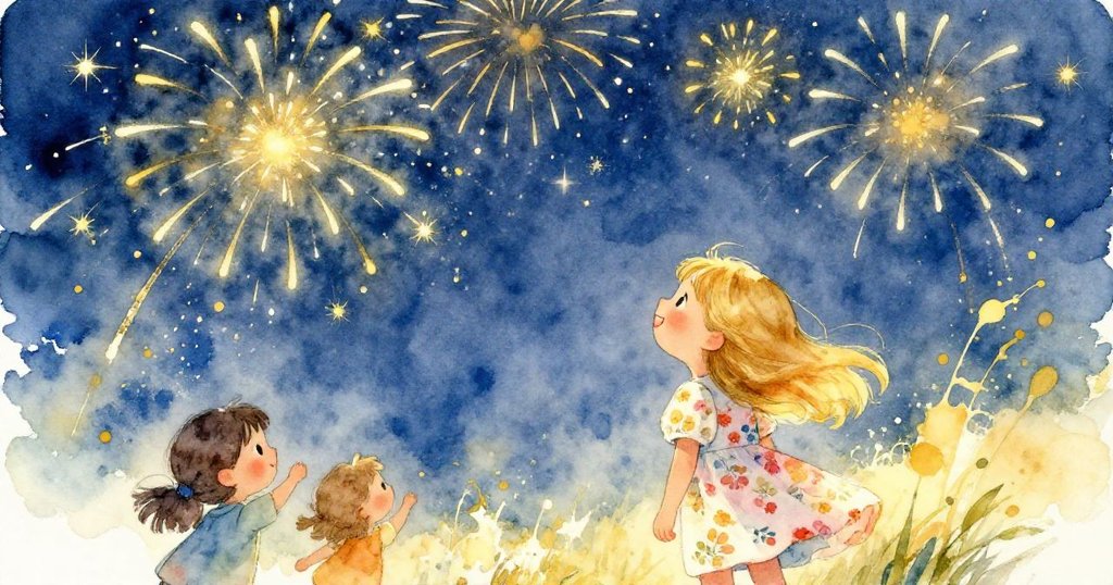 Young girl gazing in awe at fireworks during the harvest festival