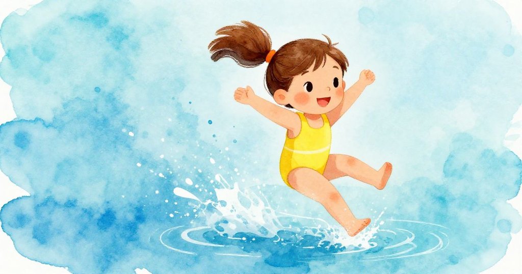 Lily leaping into the water with joyful splashes