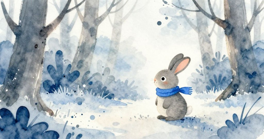 Small rabbit sitting in chilly forest - watercolor illustration