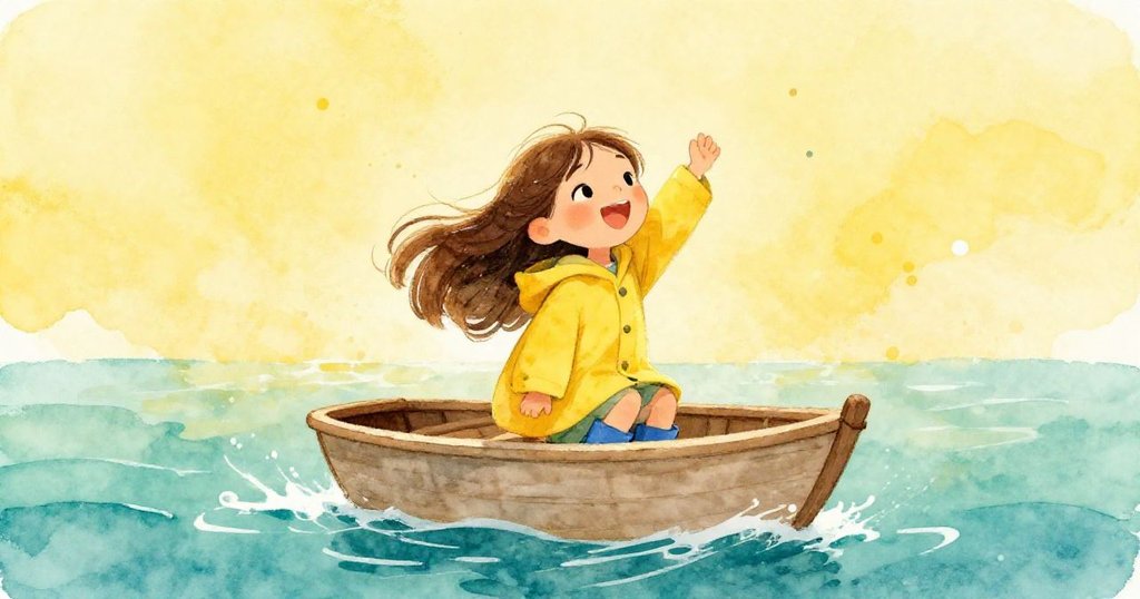 Lily smiling in her small boat on the ocean