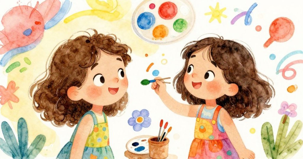 Mia joyfully painting a vibrant mural in the village square