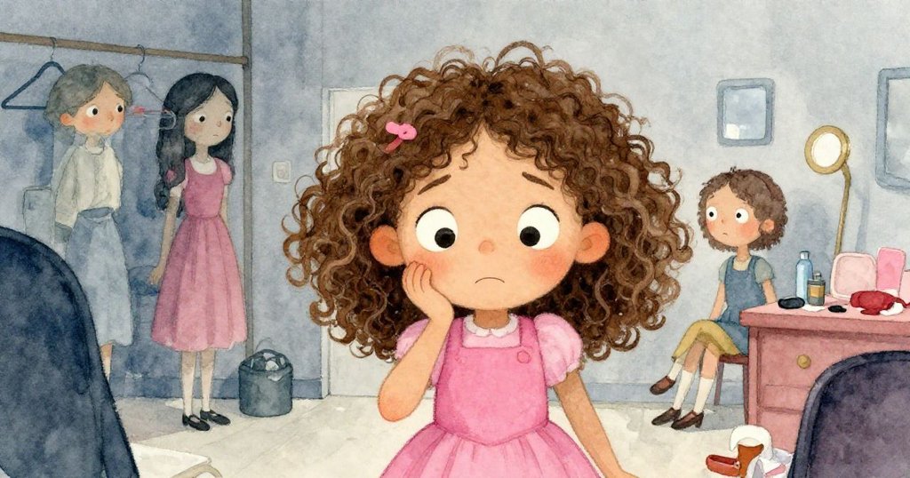 Mia backstage, feeling nervous before her performance.