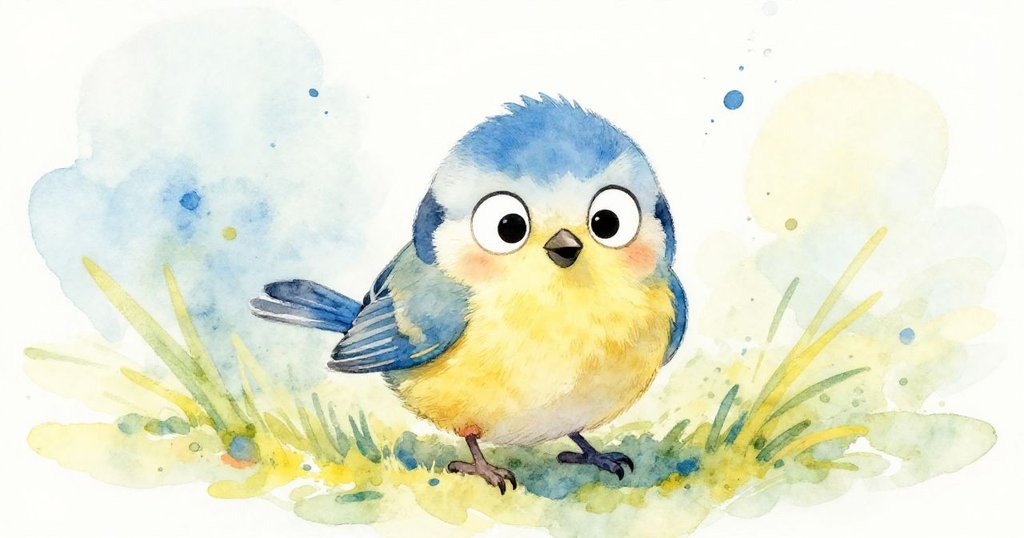 Frightened small bird fallen from its nest - close-up watercolor illustration