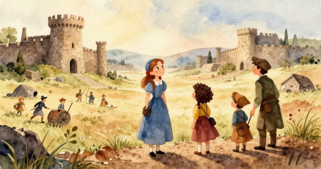 克拉驚訝地看著詹姆斯，兩人都站在古老戰場上，周圍的樹葉在微風中旋轉