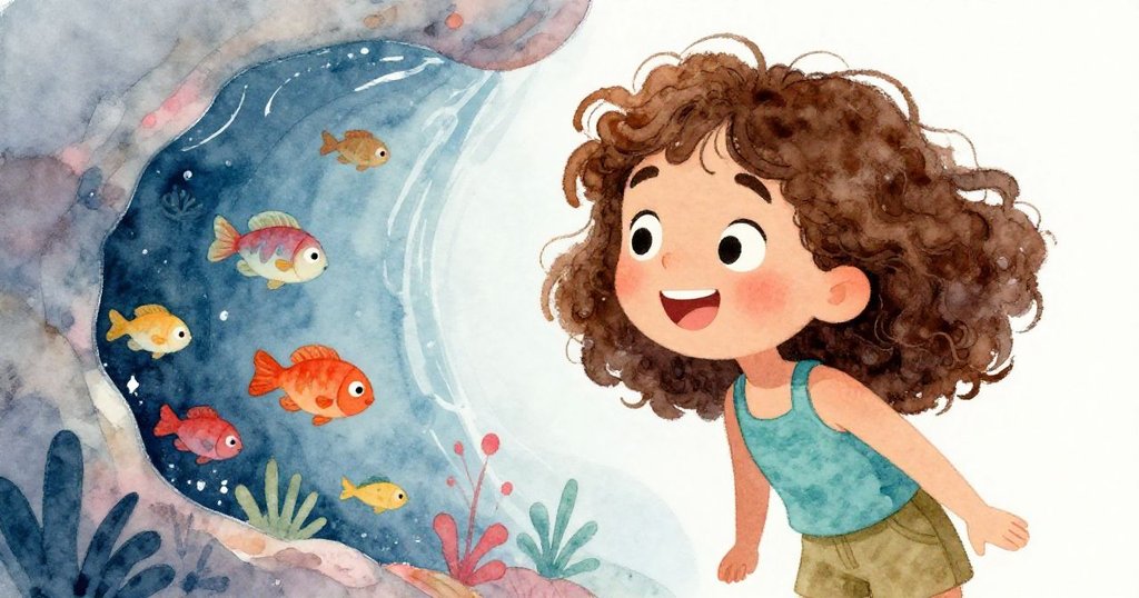 克拉驚訝地望著隱藏的海灣,眼中閃爍著興奮的光芒,嘴微微張開,顯示著驚訝的表情。