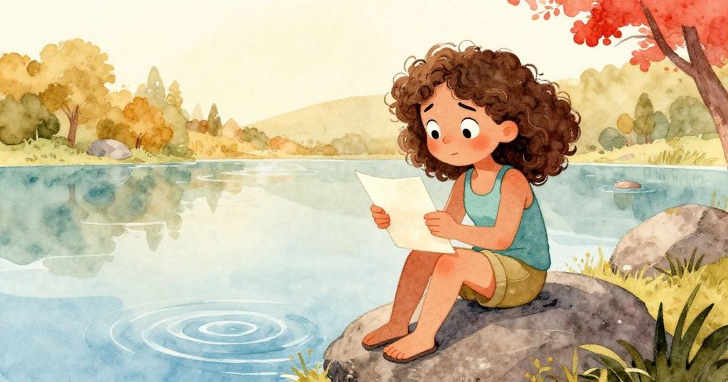 克拉坐在岩石上,手中拿著筆記本,眼中充滿靈感地注視著潟湖,周圍擺滿了她收集的樣本。